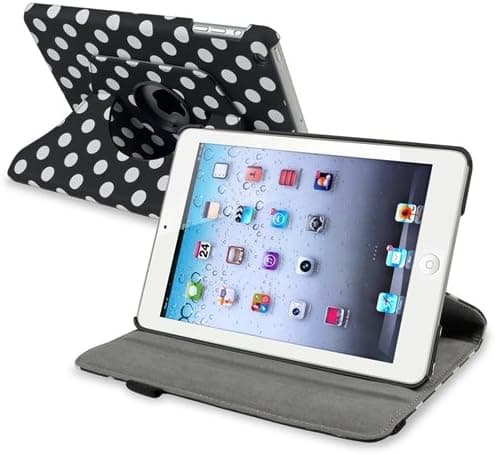 eForCity 360-Degree Swivel Leather Case for Apple iPad mini, Black/White Polka Dot (PAPPIPDMLC56)