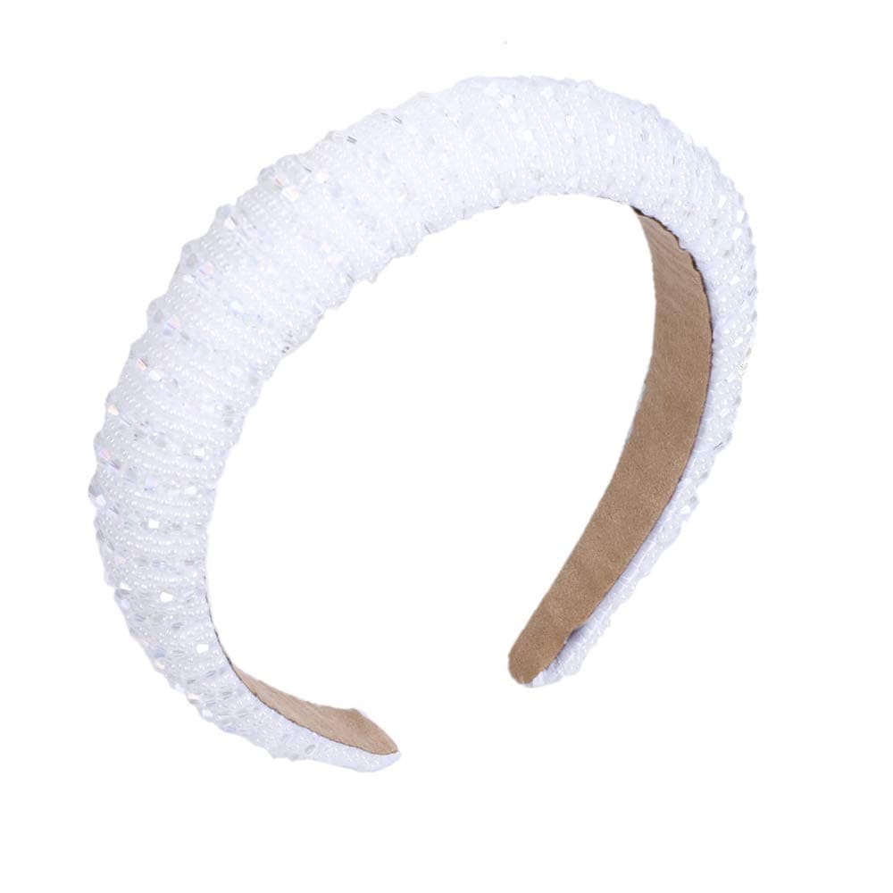 Full Crystal Luxurious Limited Edition Hairbands Bling Bling Rhinestone Bejewelled Padded Headband For Women Bridal (White)