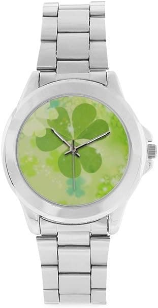 St.Patrick's Day Gift Irish Shamrock Pattern Unisex Stainless Steel Watch