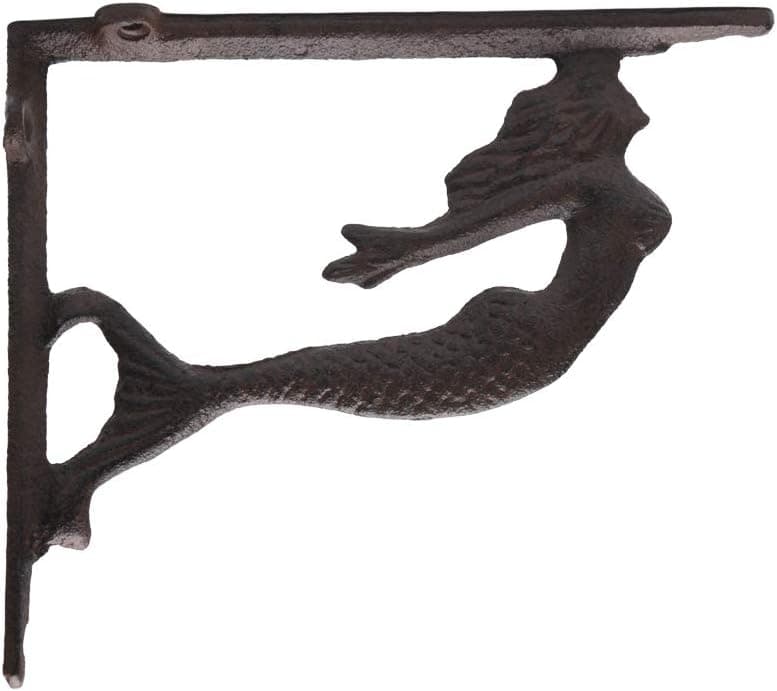 BRASSTAR 2PCS Rustic Cast Iron Fish Shelf Brackets Nautical Wrought Iron Soaring Wall Bracket Antique Replica Rust Color PTZD003-02