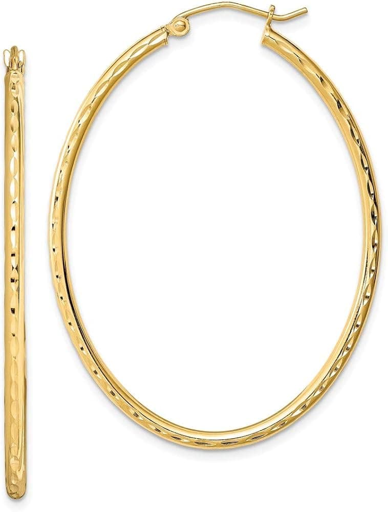 Sterling Silver Gold Plated Textured Hollow Oval Hoop Earrings (37mm x 46mm)