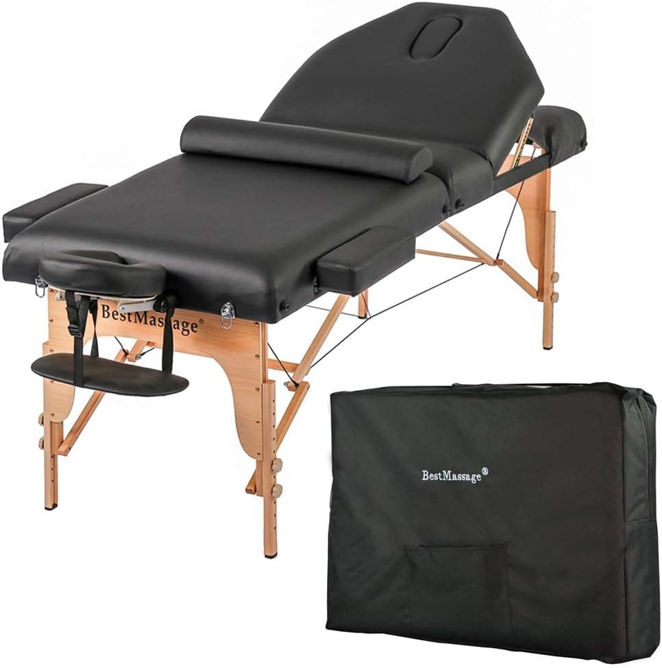 BestMassage Professiona 4" Pad Portable Reiki Portable Massage Table w/ 77" Long Solid Bedframe