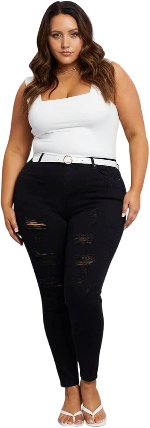 Jack David/GAZOZ /926 Womens Plus Size Distressed Knee Hole Ripped Stretch Jeans Skinny Twill Pants
