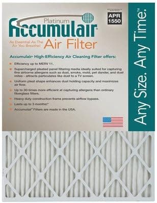 12x12x1 (11.75 x 11.75) Accumulair Platinum 1-Inch Filter (MERV 11) (4 Pack)