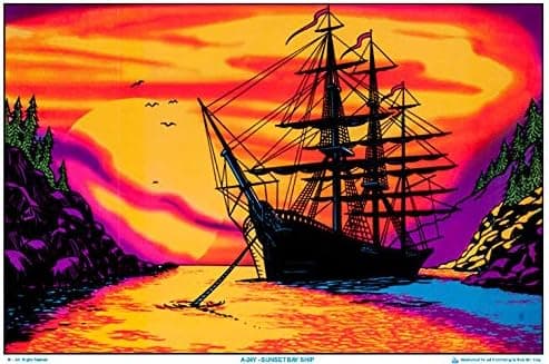 Sunset Bay Ship Blacklight Poster
