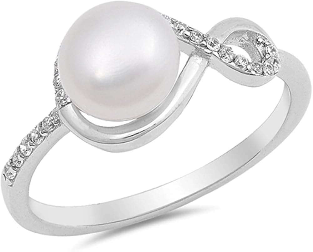 Clear CZ Simulated Pearl Infinity Ring New .925 Sterling Silver Band Sizes 5-10