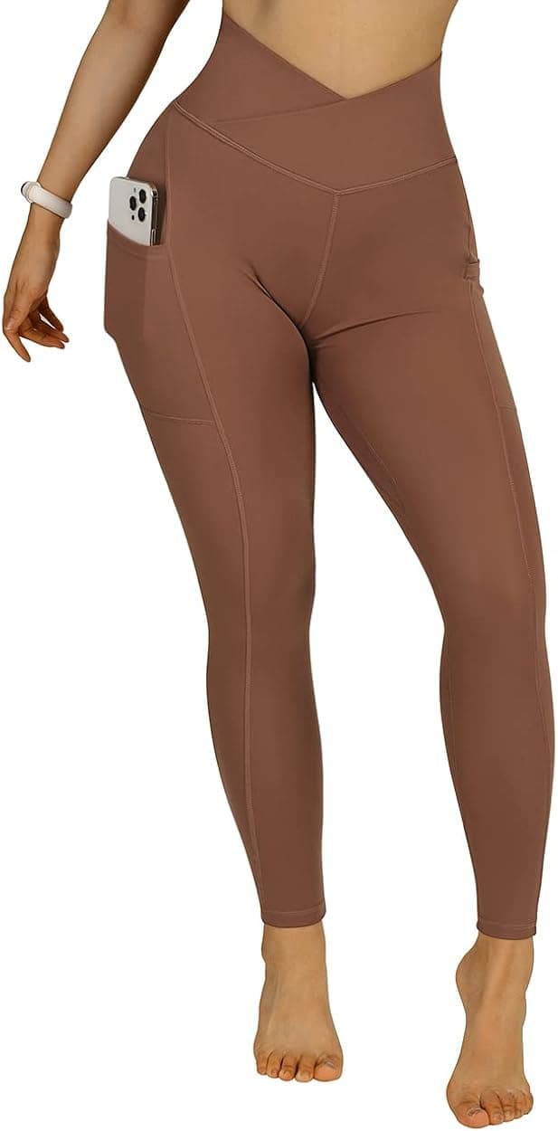 SUUKSESS Women Crossover Workout Leggings with Pockets High Waisted Gym Yoga Pants