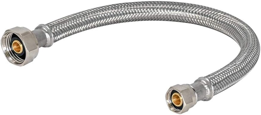 Eastman 1/2 Inch FIP x 3/8 Inch Compression Flexible Faucet Connector, Braided Stainless Steel Supply Hose Line, 16 Inch Length, 48004