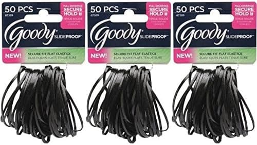 Goody SlideProof 2MM Black Latex Secure Fit Flat Elastics, 50Count (Pack of 3)