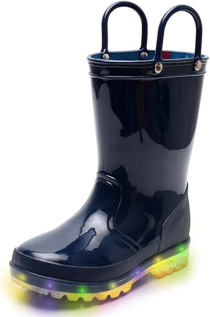 TRIPLE DEER Kids Light Up Rain Boots, Waterproof Lightweight Boots with Lights for Toddlers & Little Kids Age 1-9, with Easy-on Handles (Blue/Pink/Yellow)