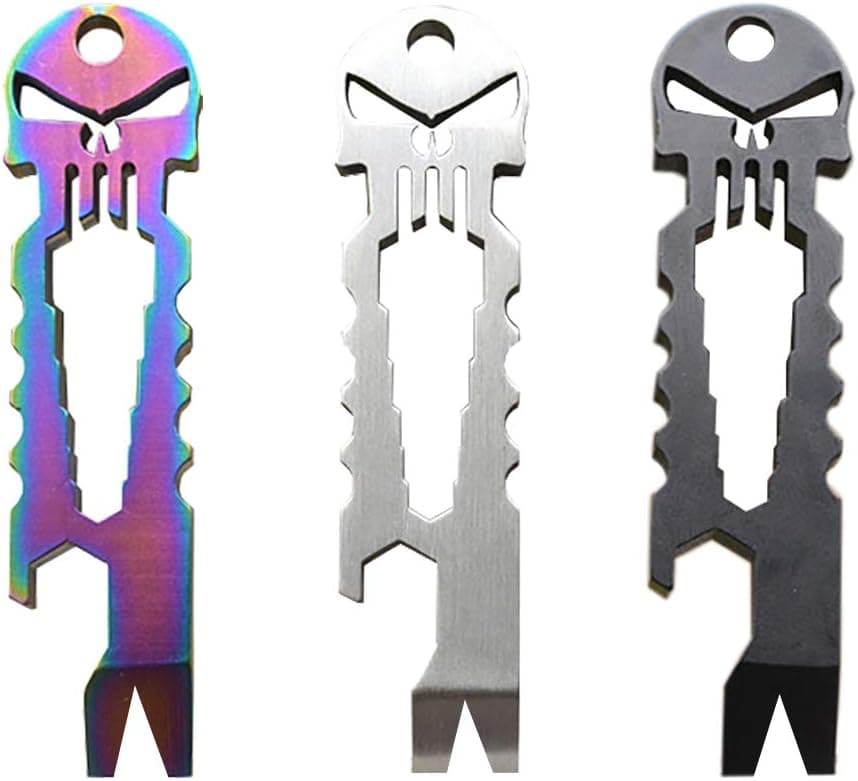 Harlorki 3 PCS Multi-function Skull EDC Tool Pocket Stainless Steel Key Ring Bottle Opener