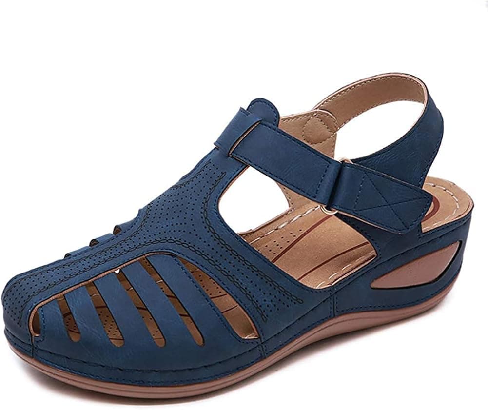 HARENCE Women's Summer Sandals Casual Bohemia Gladiator Wedge Shoes Comfortable Ankle Strap Outdoor Platform Sandals Closed Toe
