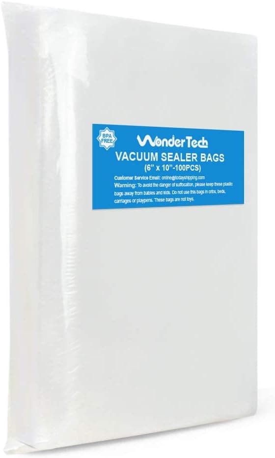 WonderTech Vacuum Sealer Bags, 100PCS Precut Food Storage Saver Commercial Grade BPA Free Sous Vide Bags, Pint Size - 6 x 10 Inches