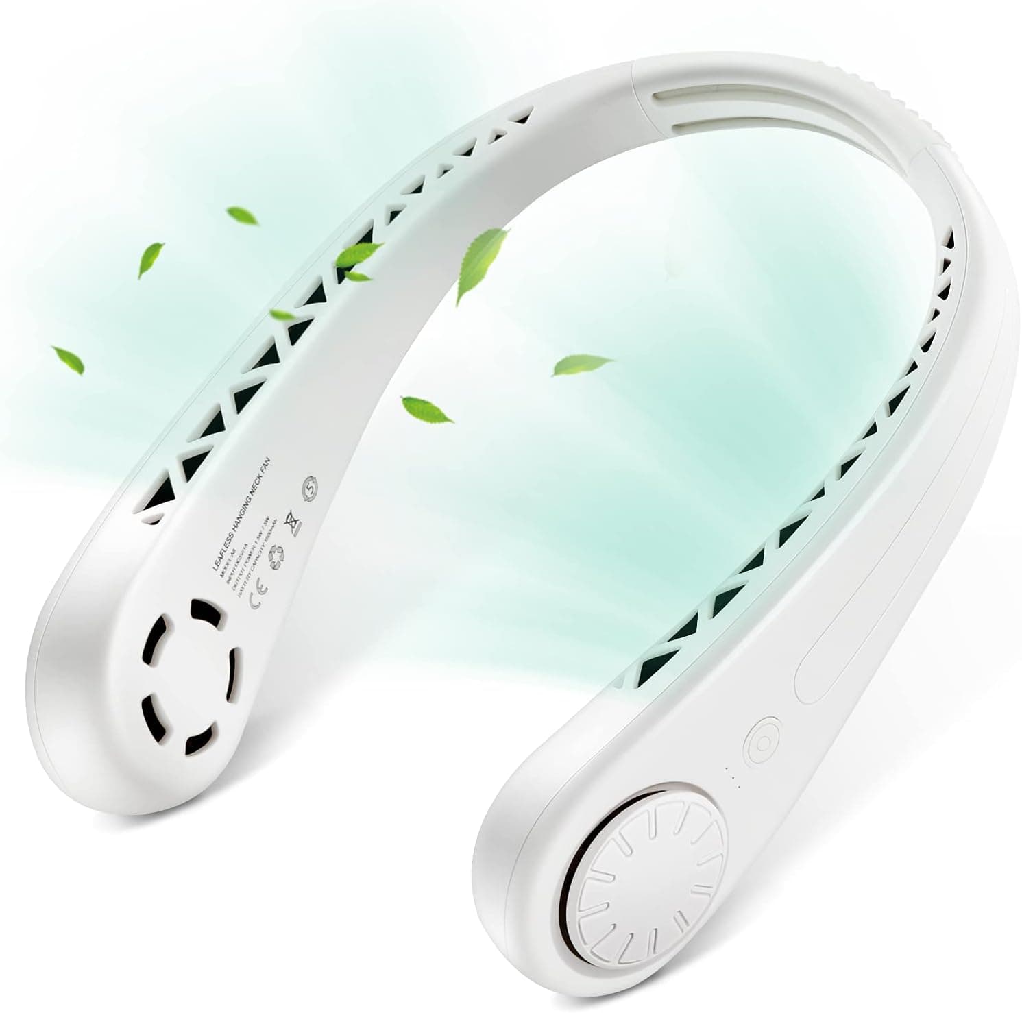 Foseal Neck Fan Bladeless 3 Speeds Headphone Design, Portable Rechargeable Personal Cooling Fans for Women Men, Neck cooler Suitable for Traveling Sports Office White