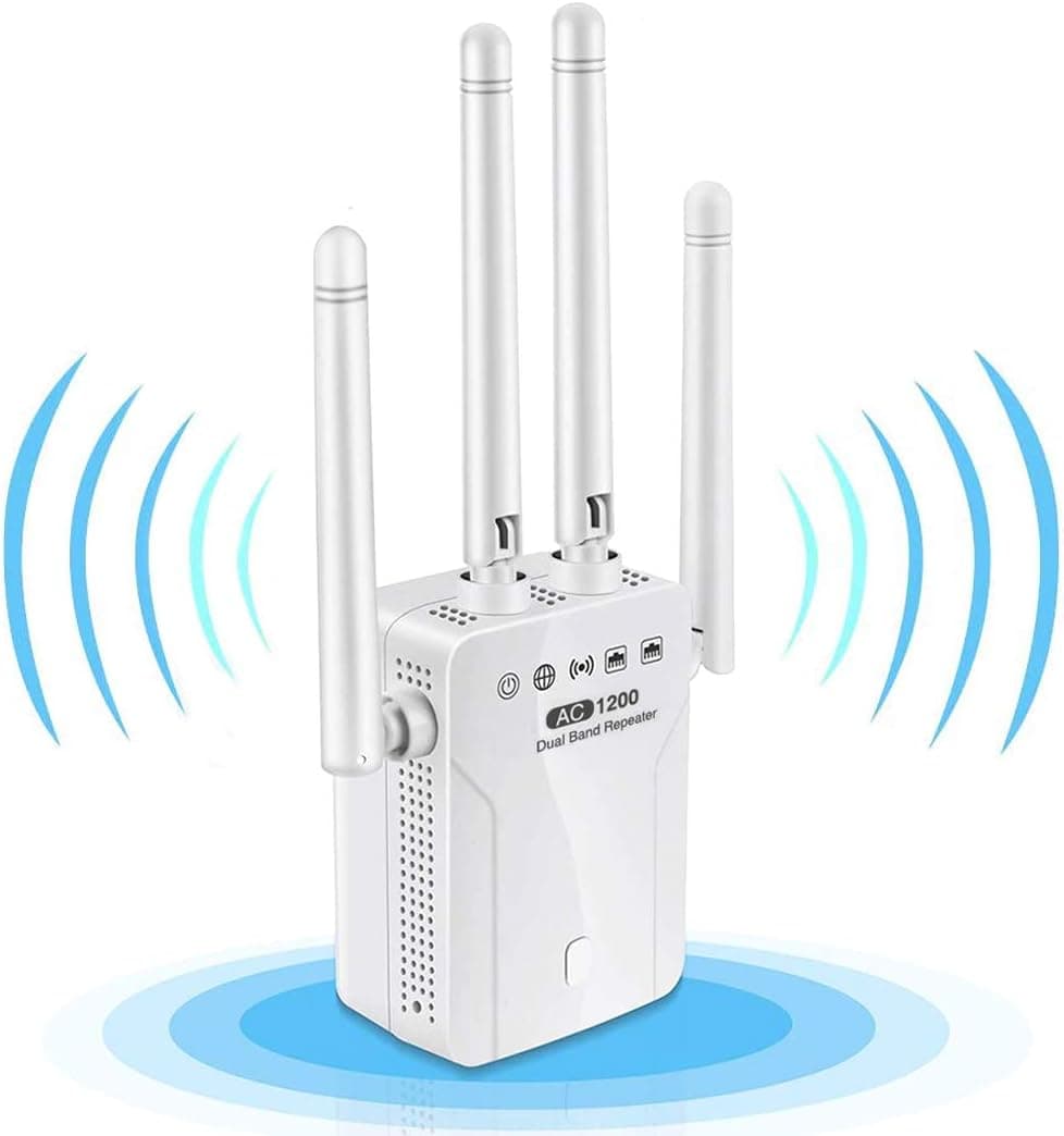 WiFi Range Extender, 1200Mbps WiFi Booster Repeater Dual Band 2.4G & 5G Signal, WiFi Signal Booster Amplifier 360°Full Coverage, Extend Signal for Home Alexa Devices[Simple Set] (1200M, White)