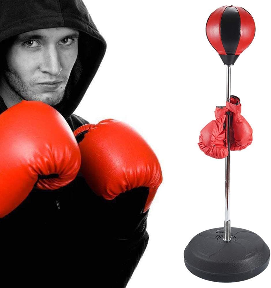ClawsCover Boxing Punching Bag with Standing Inflatable Speed Ball Spring Heavy Duty Sports Fitness Boxing Set with Boxing Gloves,Hand Pump,Adjustable Height for Adult Teenagers-Height (48"-59")