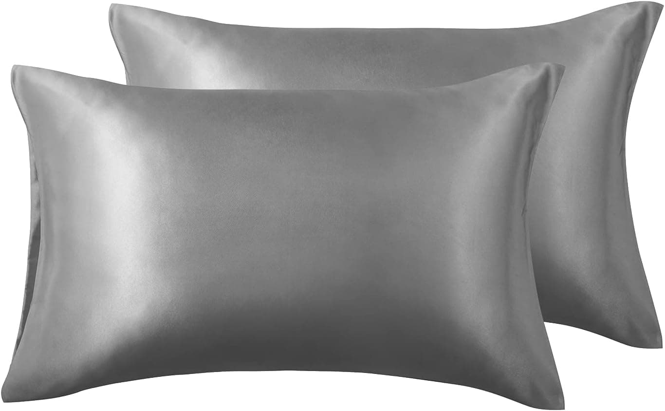 Love's cabin Silk Satin Pillowcase for Hair and Skin (Dark Gray, 20x26 inches) Slip Pillow Cases Standard Size Set of 2 - Satin Cooling Pillow Covers with Envelope Closure