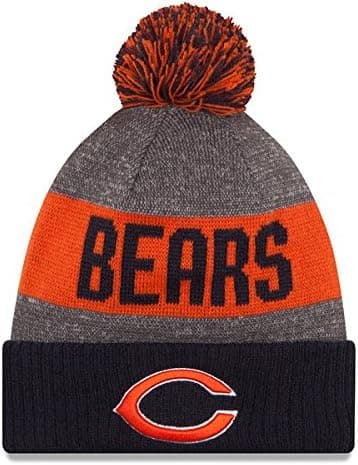 New Era Knit Chicago Bears Orange On Field Sideline Winter Stocking Beanie Pom Hat Cap