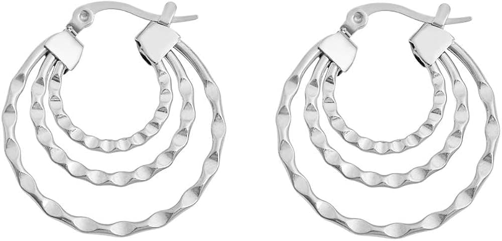 Edforce Stainless Steel Triple-round Wave Hoop Earrings for Women Girls 28mm