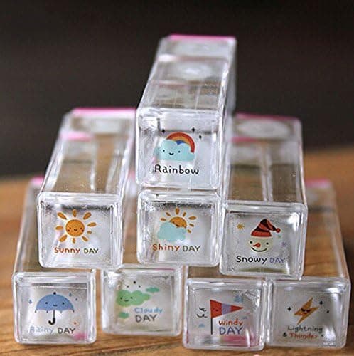 WellieSTR 8PCS SET Mini Rubber Stamps Weather Snow Sunshine Cute Novelty Crafts Scrapbook 11cm