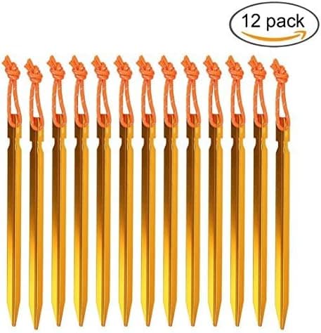 Aszune 12 Pack Tent Stakes 7075 Aluminum Tent Peg with Reflective Pull Cords for Outdoor Camping