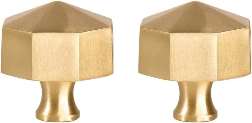 RZDEAL Solid Brass Knobs Beautiful Brushed Gold Kitchen Cabinet Knobs Contemporary Euro Style Dresser Drawer Knob Handles (2, Diameter:1.18"(30mm))