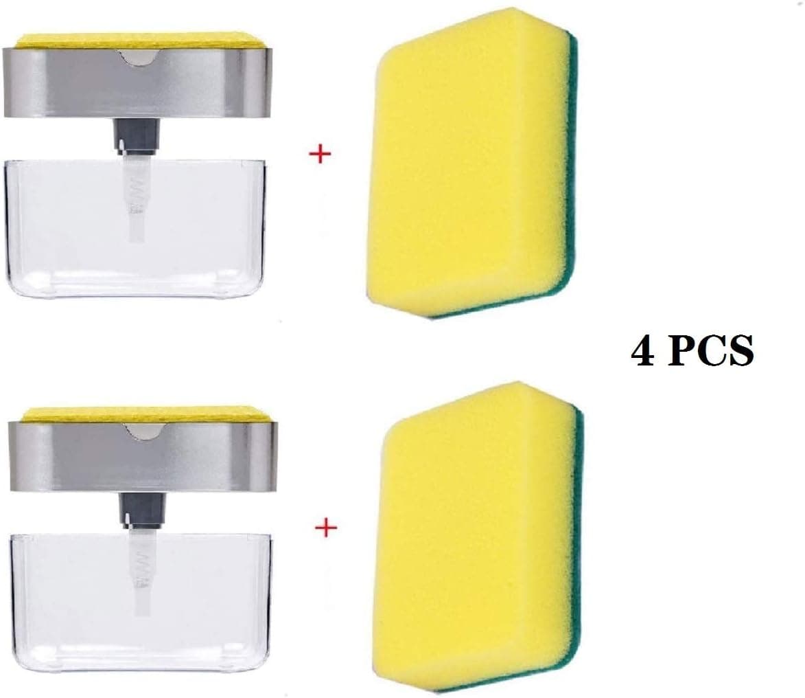 Rare Soap Pump Dispenser and Sponge Holder(2 Soap+2 Holder), Kitchen Dish Soap Dispenser + Sponge Holder 2-in-1, Good Grips Soap Dispensing Sponge Holder