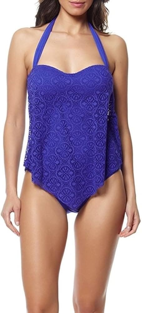 Bleu by Rod Beattie Women's Crochet Overlay Halter One-Piece Swimsuit