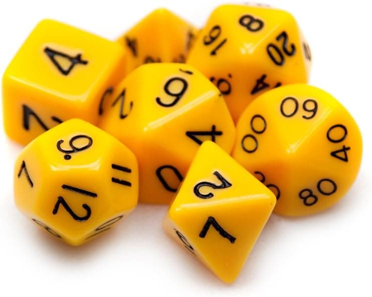 7 Die Polyhedral Dice Set - Solid Yellow with Velvet Pouch By Wiz Dice
