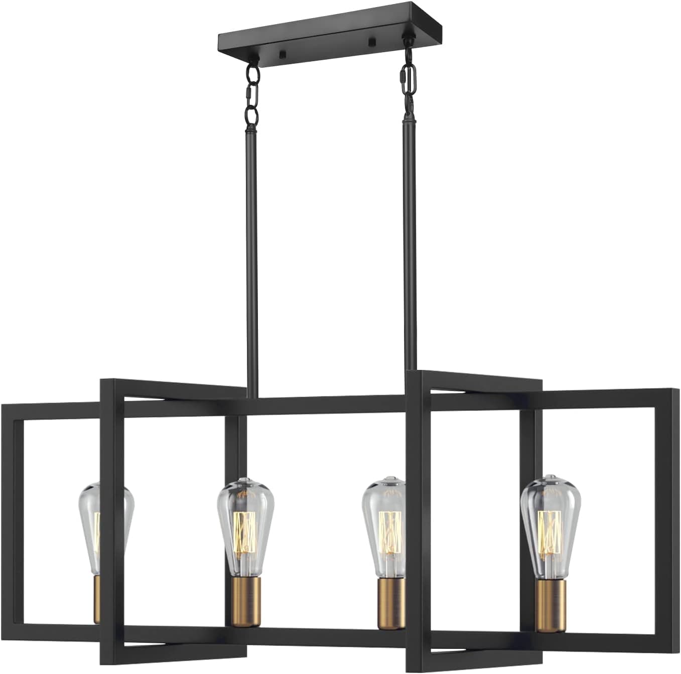 LABOREDUCER Modern Island Light for Kitchen, 4-Light Height Adjustable Dining Room Light Fixture, Vintage Hanging Ceiling Pendant Lights for Dining Room Cafe Bar(Black and Bronze)