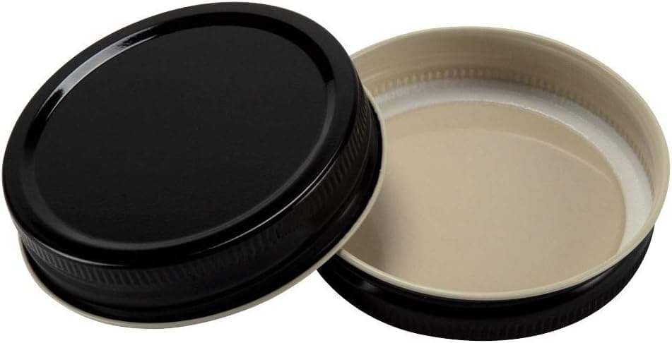 Turner Jars Mason Jar Lids Regular Mouth - One Piece Colored Canning Lids And Rings - Leak Proof and Secure Tops for Storage, Canning, Spice, Drinking, Freezer Proof - 16 Pack (Black)