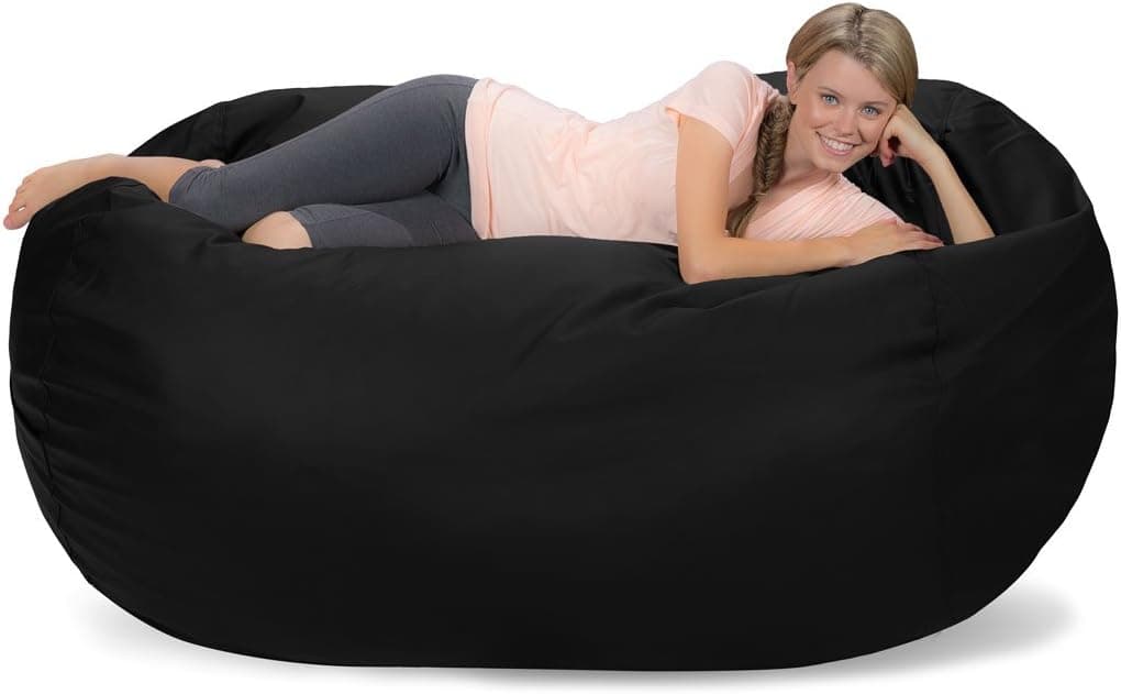 Comfy Sacks Memory Foam Bean Bag Chair, Black Faux Leather