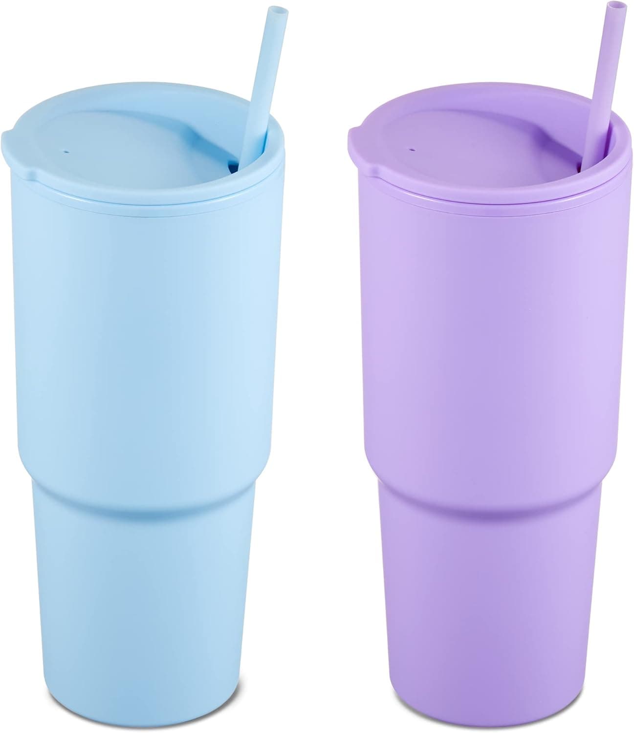 COKTIK 30oz Pastel Colored Acrylic Cups with Lids and Straws, Double Wall Matte Reusable Plastic Tumblers,Large Capacity for Parties, Birthdays(Blue/Light Purple,2 pack)