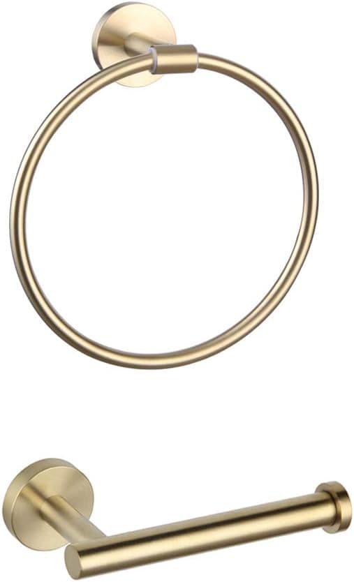 GERZWY Bathroom 2-Pieces Hardware Accessories Sets (Towel Ring Toilet Paper Holder) SUS 304 Stainless Steel Brushed PVD Zirconium Gold Finish