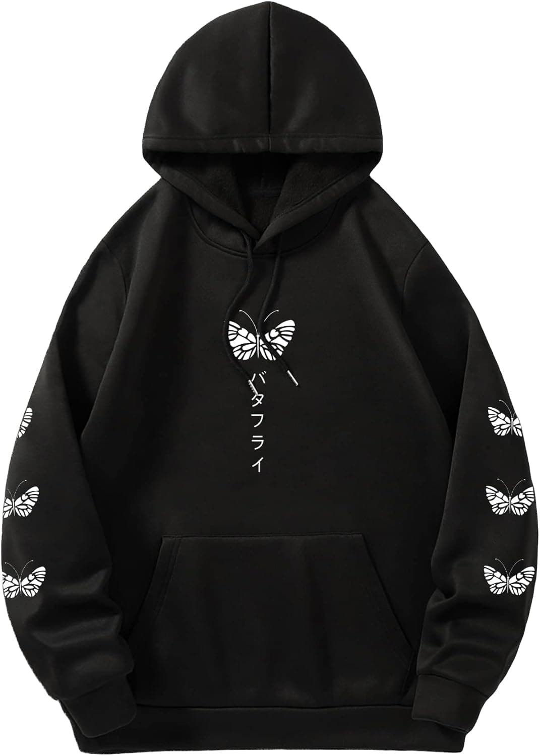 OYOANGLE Men's Letter Hooded Sweatshirt Long Sleeve Kangaroo Pocket Hoodie Pullover Black Butterfly XXL