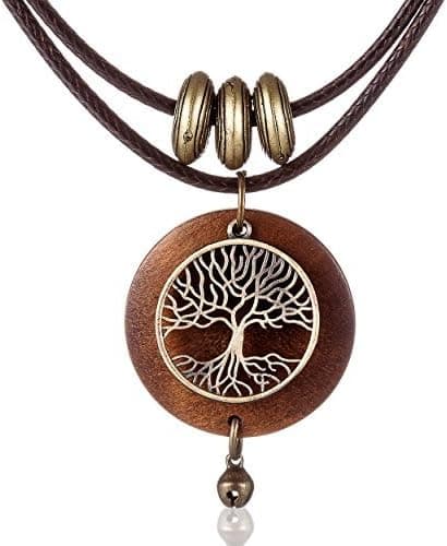 COOSTUFF ANNA Brown Wooden Choker Chunky Pendant Necklaces for Women