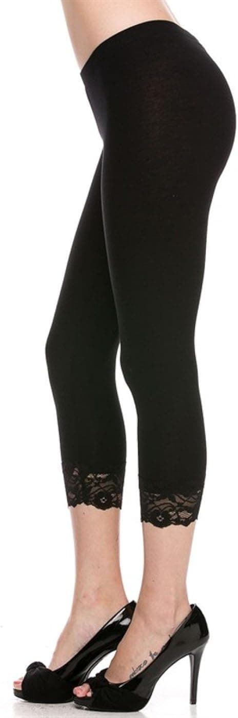 2LUV Women's Cropped Lace Trim Leggings