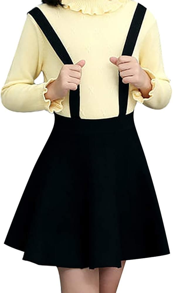 Girls Suspender Skirt Overall Knit Flare A-Line Baby Kids Mini Dress Uniform School Outfits