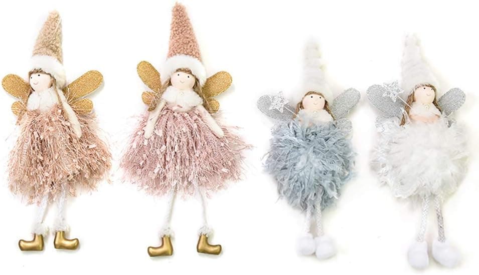 Xuan 4 PCS Christmas Tree Plush Ornaments Hanging Angel Christmas Tree Door Wall Hanging Decoration House Ornaments Angel Doll Decoration Party Gifts