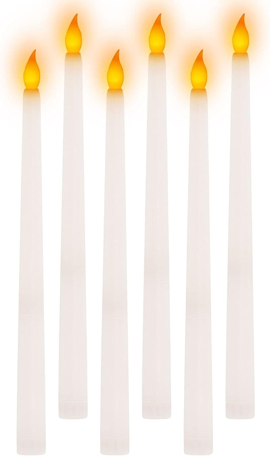 LED Taper Candles - Flameless Taper Candles Pack of 6 Reusable Candles, Led Candle Lights Flickering Candles for Thanksgiving Day Christmas (White)