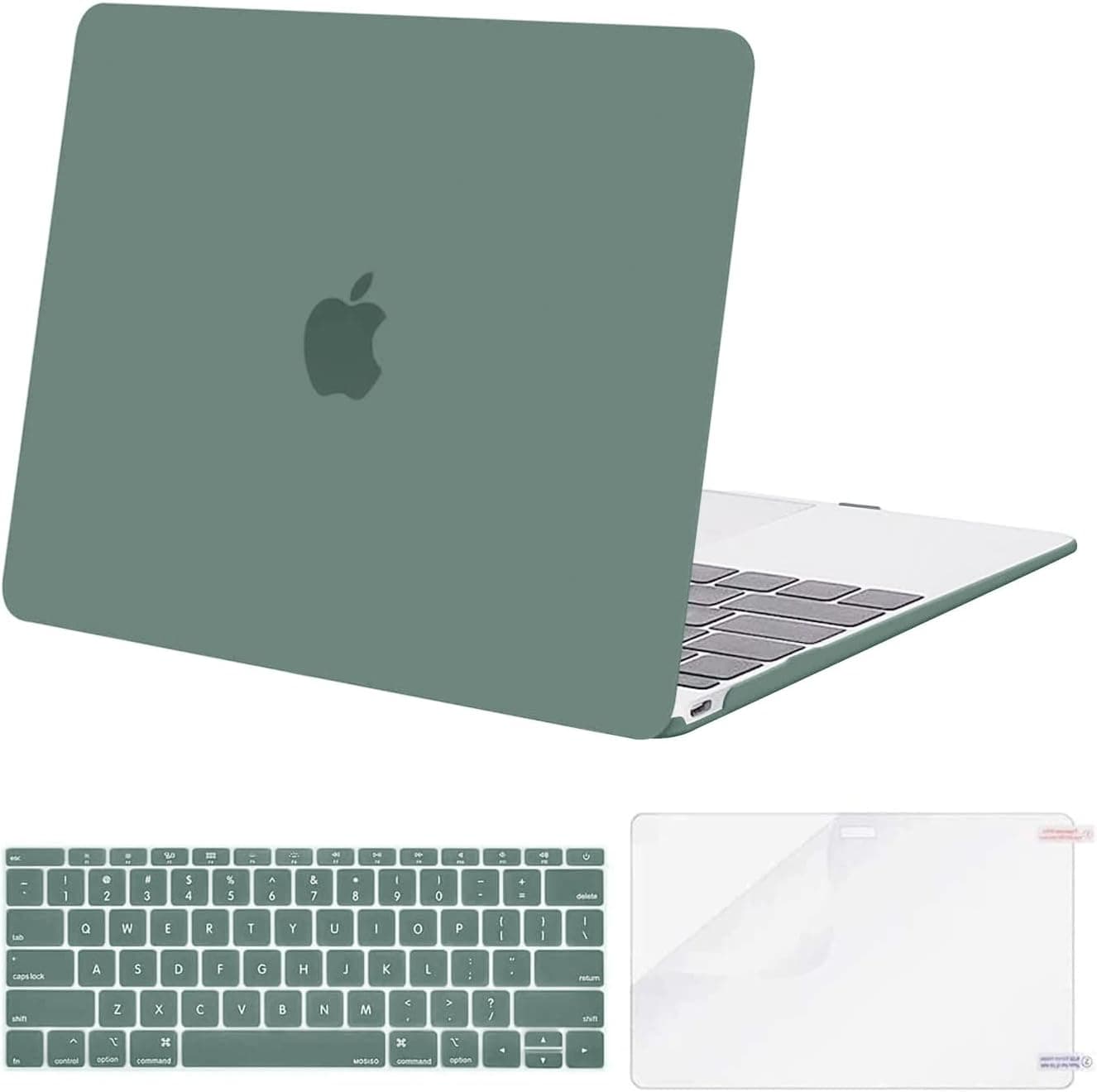 MOSISO Plastic Hard Shell Case & Keyboard Cover Skin & Screen Protector Compatible with MacBook 12 inch with Retina Display (Model A1534, Release 2017 2016 2015), Midnight Green