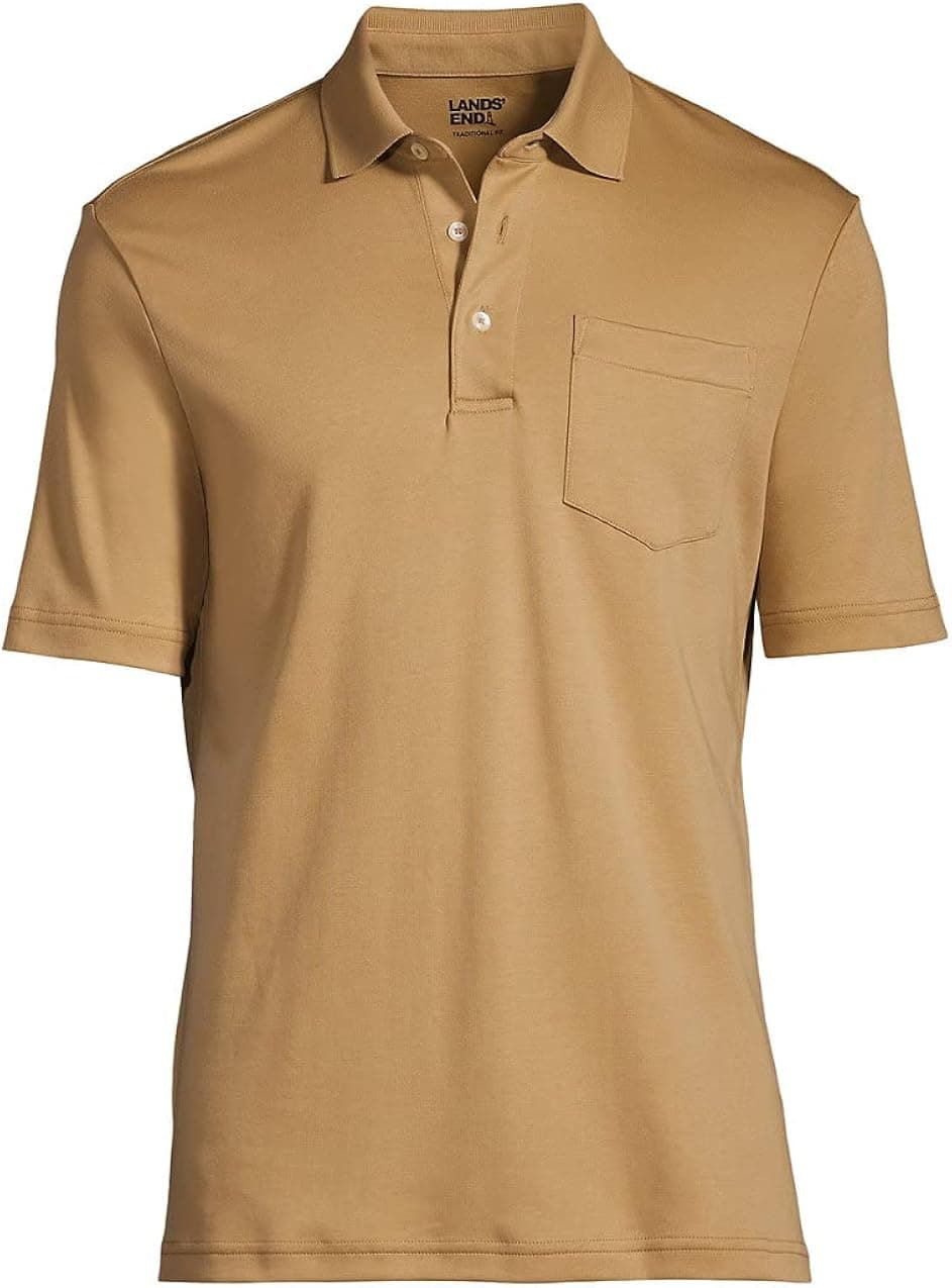 Lands' End Mens Short Sleeve Pocket Supima Polo Rich Camel Regular X-Large