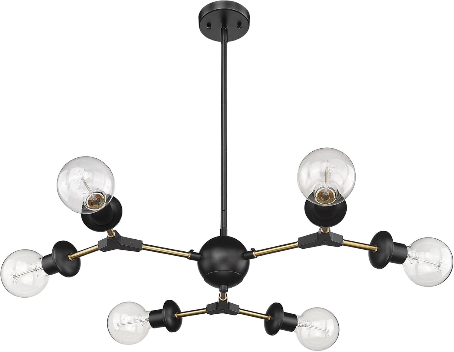 Darkaway Sputnik Chandeliers Light Fixtures Ceiling Mount, 6-Light Modern Light Fixtures Ceiling Black and Gold Chandeliers for Bedrooms, Living Room, Dining Room