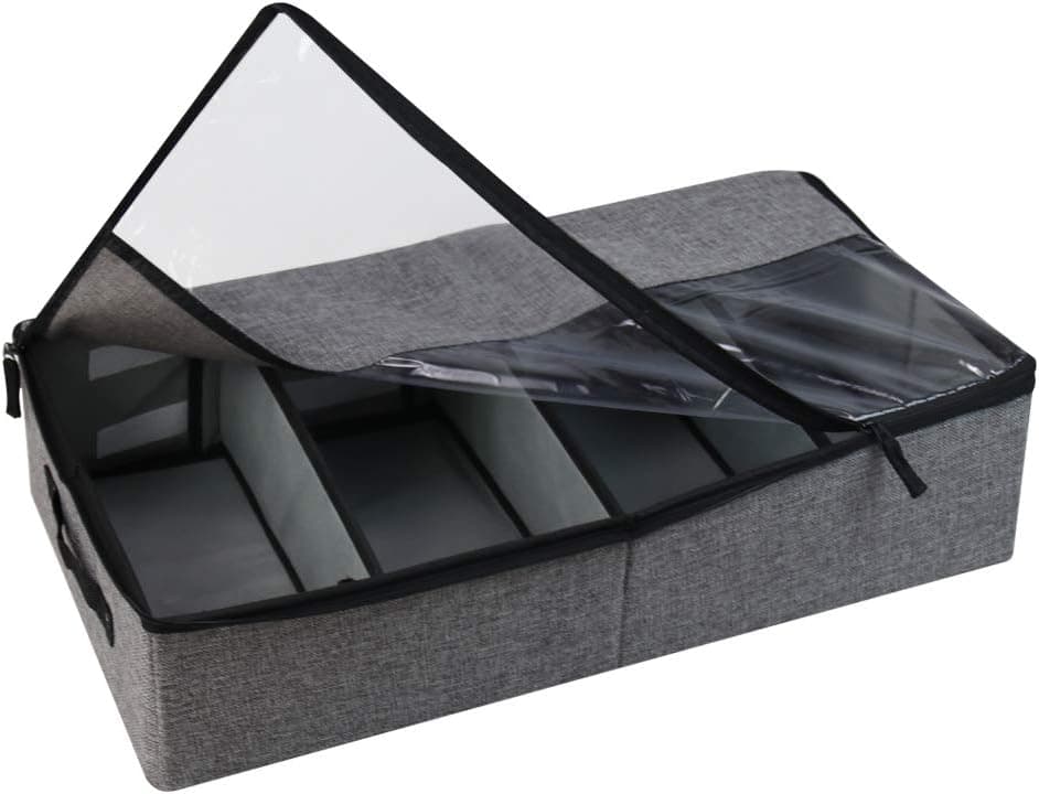 Cosaving Under Bed Storage Bag, Underbed Clothes Storage Organizer, Shoe Storage Container Durable with Adjustable Dividers, Clear Window, Zippers, Handle for Blankets Dorm Closet, Grey