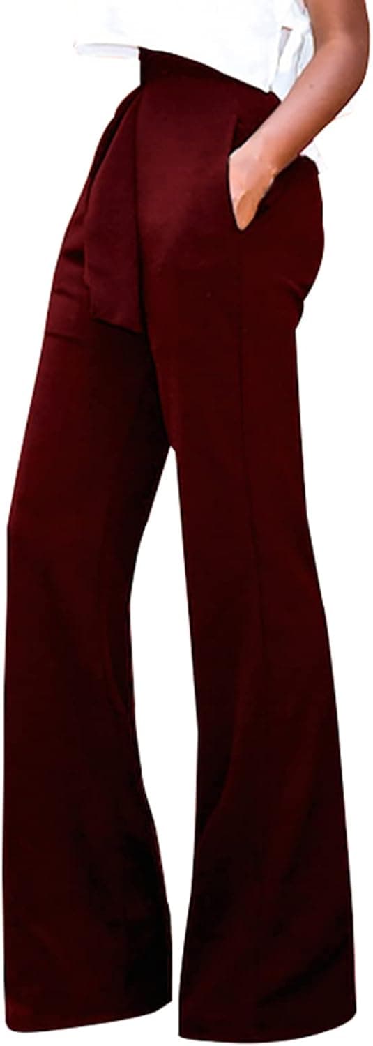 GUOLEZEEV Womens High Waisted Long Palazzo Pants Wide Leg Trousers with Waist Belt