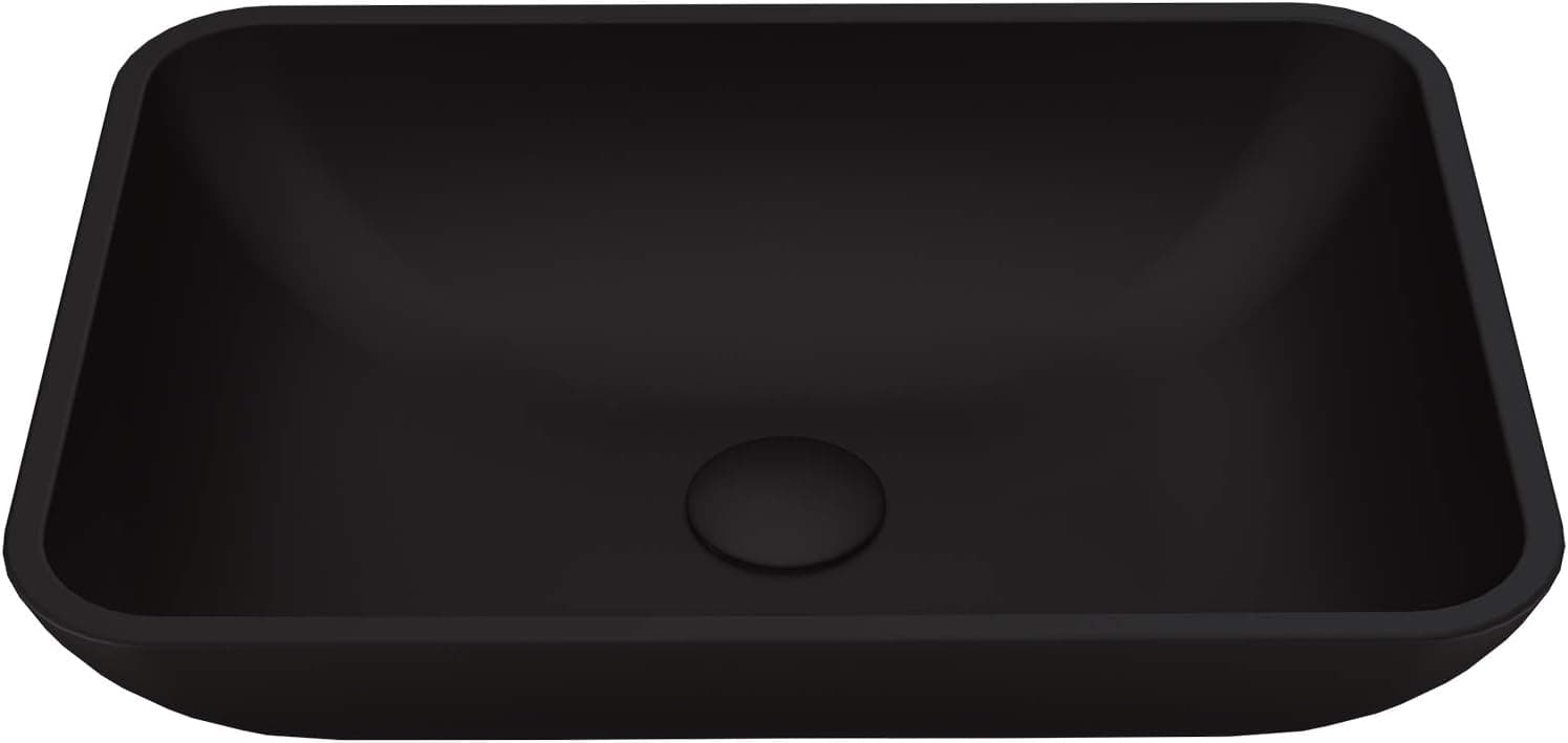 VIGO Sottile 18.125 inch L x 13 inch W Over the Counter Freestanding MatteShellTM Rectangular Vessel Bathroom Sink in Black - Sink for Bathroom VG07110
