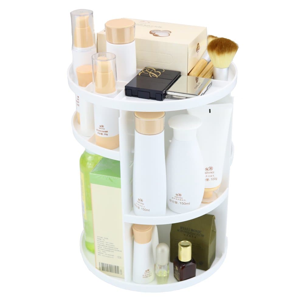PFFY Rotating Makeup Organizer Make Up Organizers and Storage Box Gift for Women Adjustable Multi-Function Cosmetic Case Makeup Stand Beauty Brush Holder Countertop White