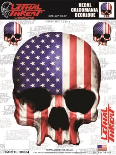 Lethal Threat USA Flag Skull Decal LT88684