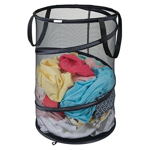 mDesign Mesh Pop-Up Collapsible Laundry Clothes Hamper Basket - Black