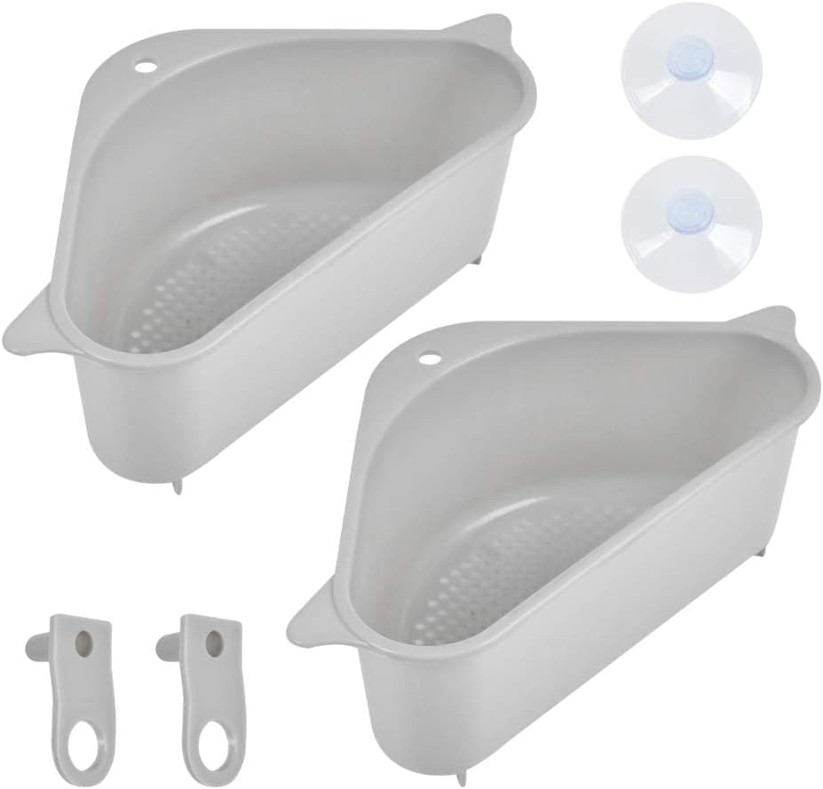 Sink Drains Strainers,Triangular Sink Strainers Basket Kitchen Drain Shelf with Suction Cup Sucker, Corner Hanging, Sink Storage Rack Holder for Kitchen Dishwashing Sponge Bathroom Soap Box Organizer